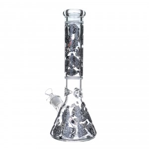 14" Chill Glass Glow In The Dark Faces Beaker Water Pipe - [JLB96]
